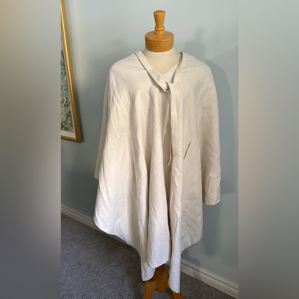 ZARA Collection 12 Cream Cape Coat Tie Neck Minimalist Quiet Luxury NWT
